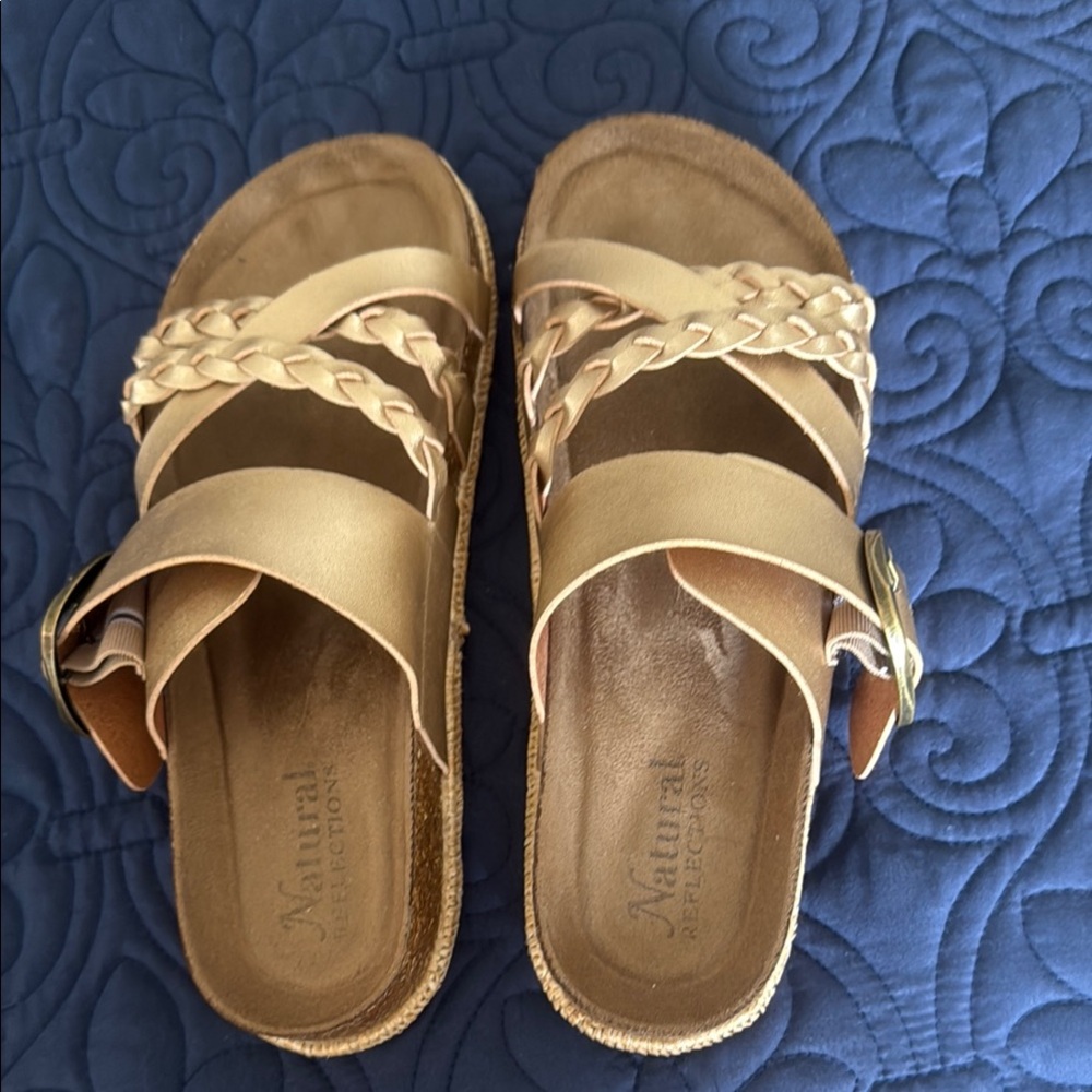 Natural Reflections Tan Sandals Comfortable Slip-On Design